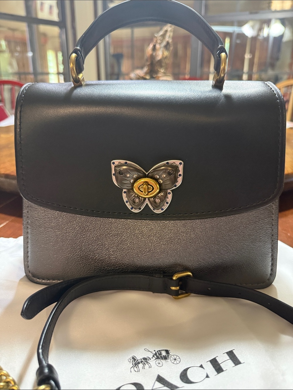 Coach Black and Silver Leather Butterfly Top-Handle Satchel (Brand-New!)